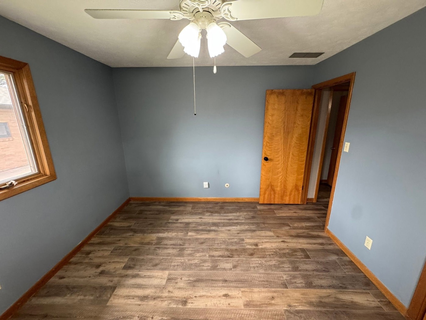 Bedroom interior painted slate blue